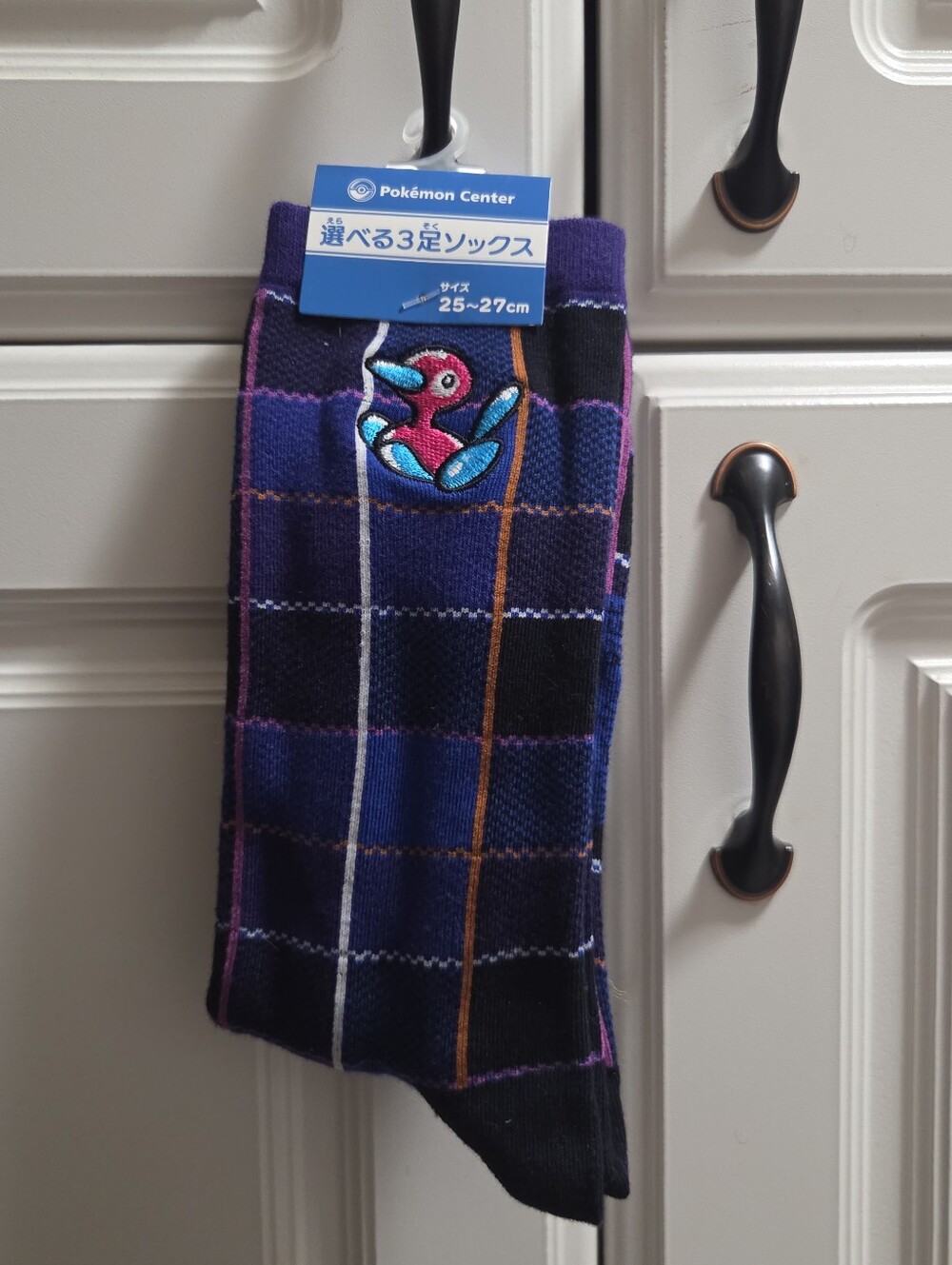 Pokemon Purple Plaid Socks with Porygon Patch 25-27cm